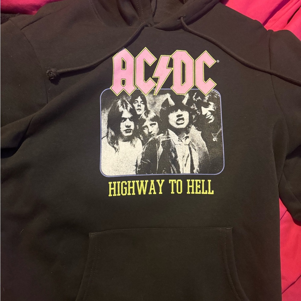 AC/DC Black Hoodie with Pink and Yellow Print